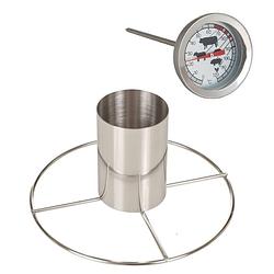 Foto van Kiprooster/kippengrill voor de barbecue/bbq/oven rvs 20 cm met vleesthermometer / braadthermometer - barbecueroosters