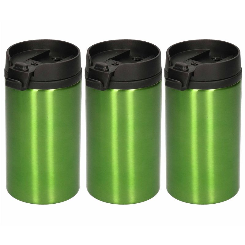 Foto van 3x isoleerbekers rvs metallic groen 320 ml - thermosbeker