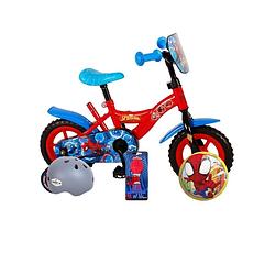 Foto van Volare kinderfiets spider-man - 10 inch - doortrapper - met fietshelm & accessoires