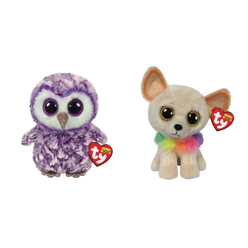 Foto van Ty - knuffel - beanie boo's - moonlight owl & chewey chihuahua