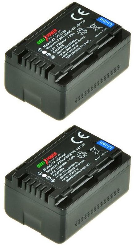 Foto van Chilipower vw-vbt190 accu voor panasonic - 2100mah - 2-pack