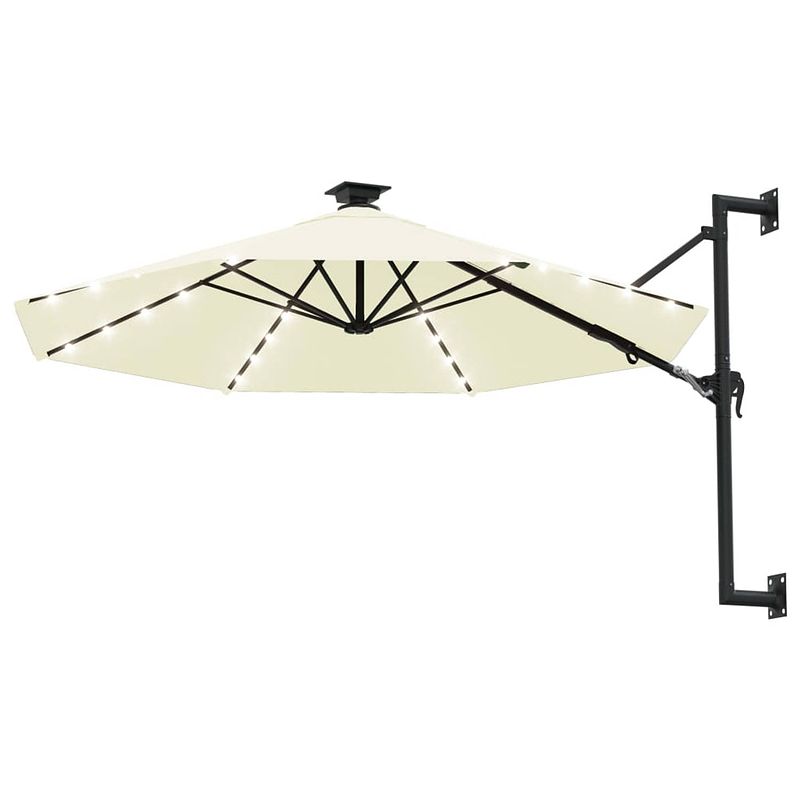 Foto van The living store wandparasol zand 300 x 131 cm - uv-beschermend polyester - inclusief 28 led-lampjes - stabiele en