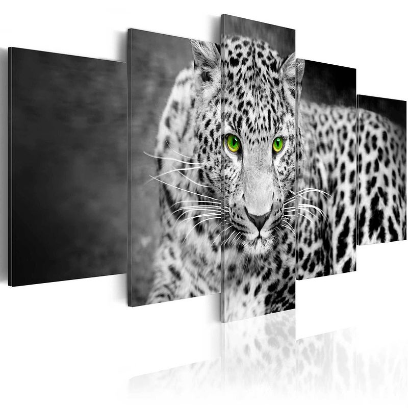 Foto van Artgeist leopard black and white canvas schilderij 5-luik 100x50cm