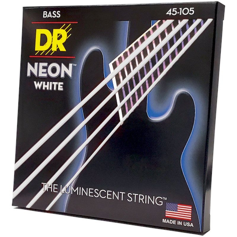 Foto van Dr strings nwb-45 hi-def neon white 45-105 set snaren voor elektrische basgitaar