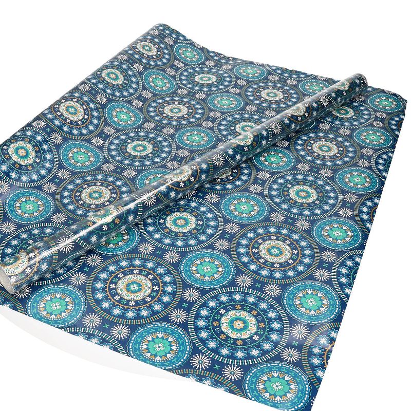 Foto van 3x inpakpapier/cadeaupapier blauw met mandala motief 200 x 70 cm rol - cadeaupapier