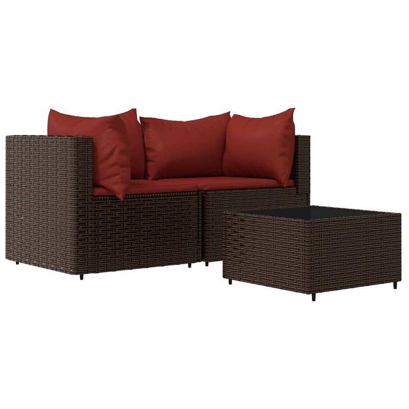 Foto van Vidaxl 3-delige loungeset met kussens poly rattan bruin