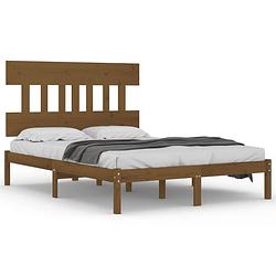 Foto van Vidaxl bedframe massief hout honingbruin 135x190 cm 4ft6 double