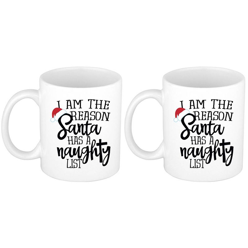 Foto van Set van 2x stuks i am the reason santa has a naughty list koffiemokken kerstmis kerstcadeau 300 ml - bekers