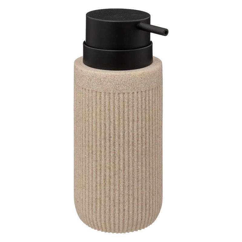 Foto van 5five zeeppompje/zeep dispenser onyx - beige - polystone - 17 x 7 cm - 350 ml - zeeppompjes