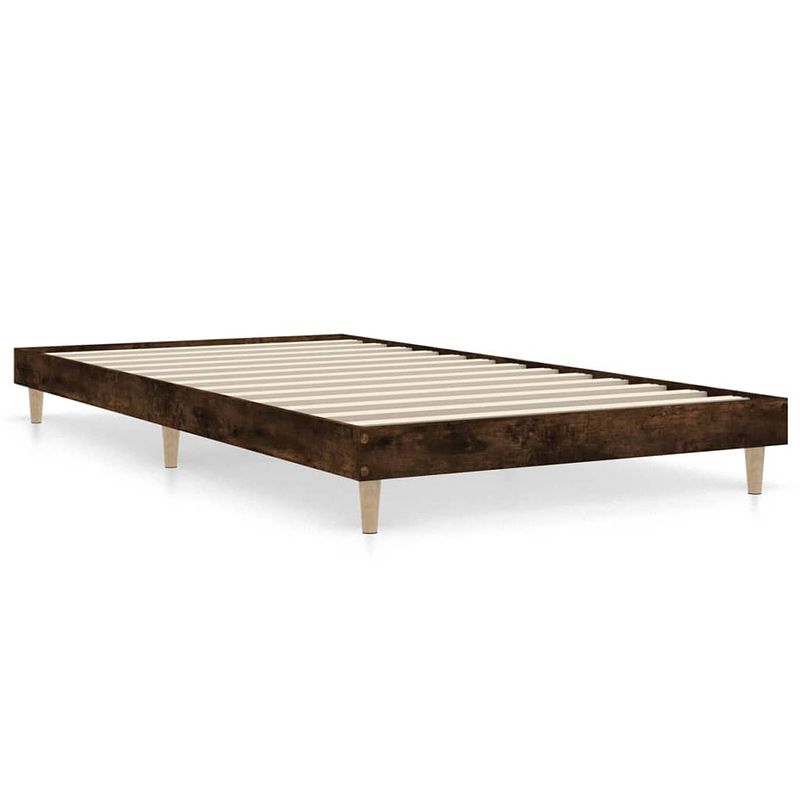 Foto van The living store bedframe gerookt eiken - 203 x 103 x 20 cm - duurzaam hout - ondersteunende poten - multiplex