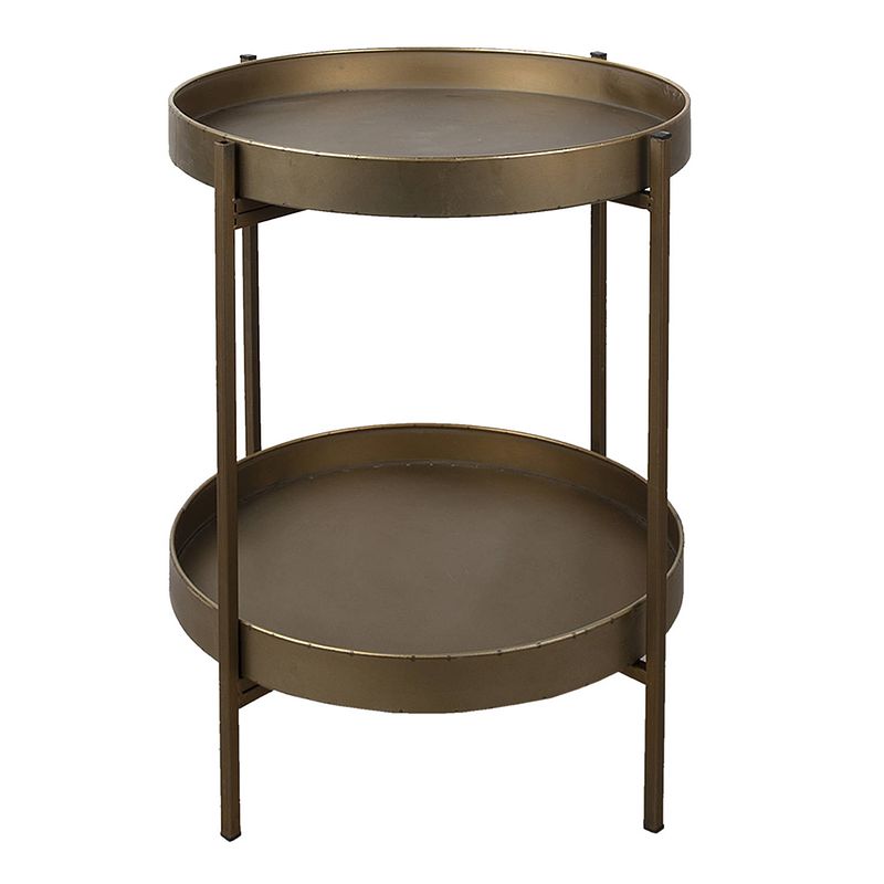 Foto van Clayre & eef bijzettafel ø 52x60 cm koperkleurig metaal rond side table tafeltje koperkleurig side table tafeltje