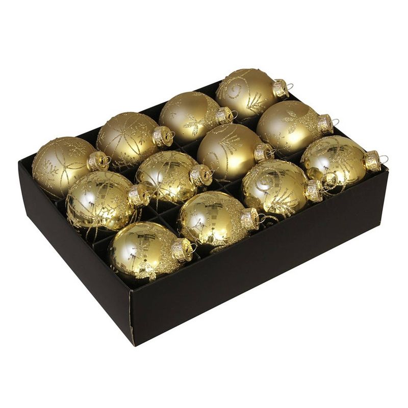 Foto van 12x glazen gedecoreerde gouden kerstballen 7,5 cm - kerstbal