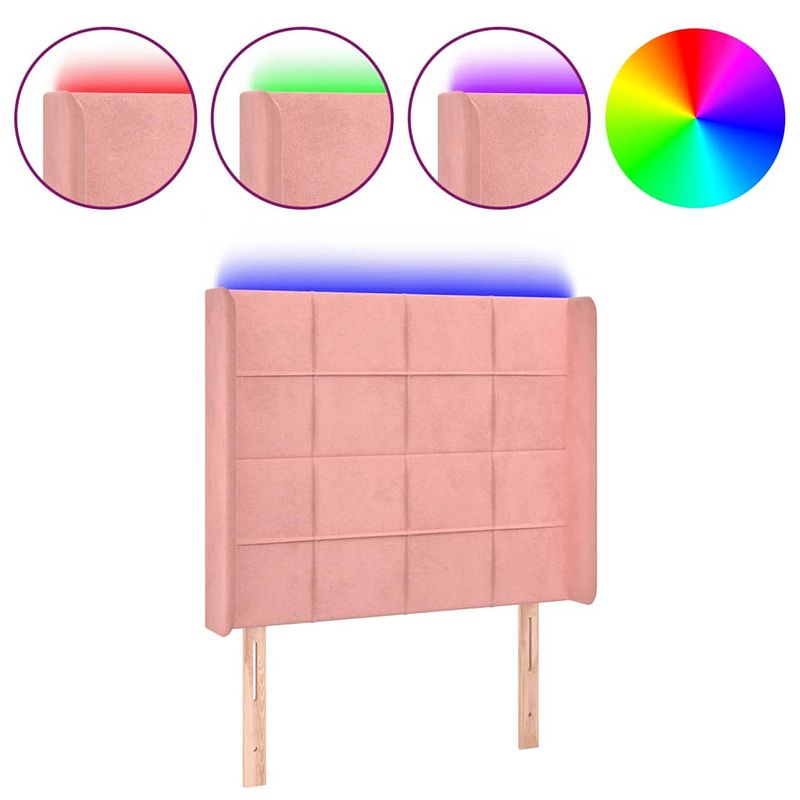 Foto van The living store hoofdbord led-hoofdbord - 93x16x118/128 cm - roze - fluwelen stof - verstelbare hoogte - comfortabele