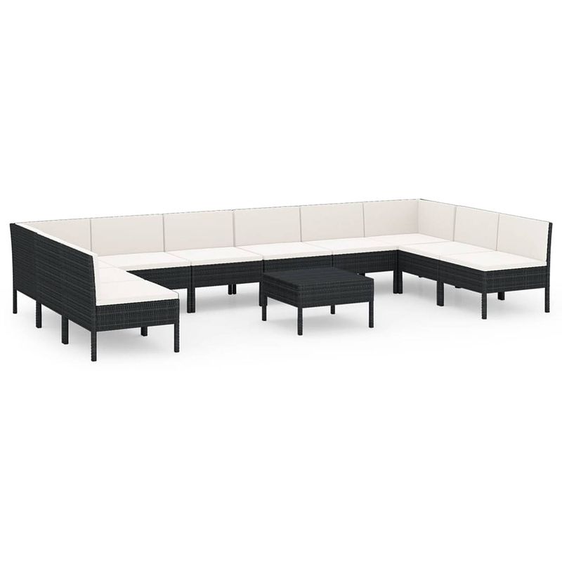 Foto van Vidaxl 11-delige loungeset met kussens poly rattan zwart