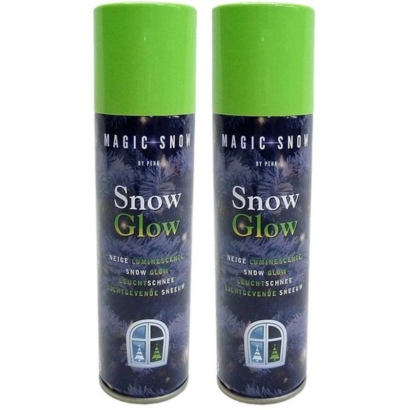 Foto van 2x glow in the dark sneeuw spray 150 ml - decoratiesneeuw