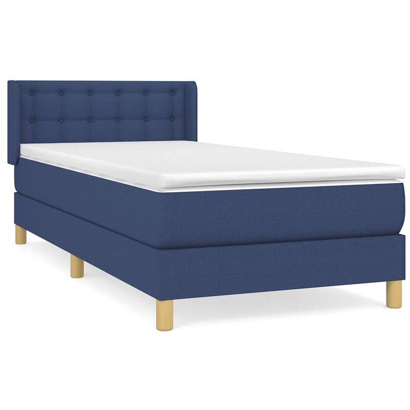 Foto van The living store boxspringbed - comfort pocketvering - middelhard - blauw - 193 x 93 x 78/88 cm - inclusief matras en