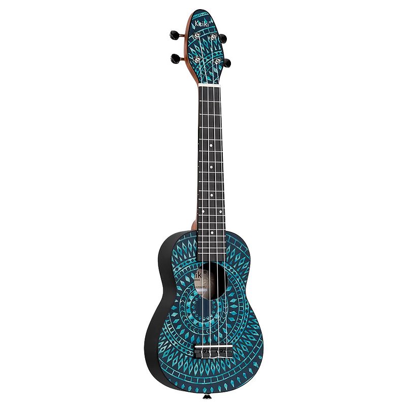 Foto van Ortega keiki k2ss-bkc soprano size ukulele blue kaleidoscope sopraan ukelele set