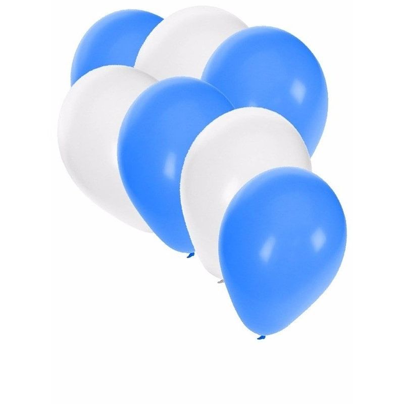 Foto van 50x blauwe en witte ballonnen - ballonnen