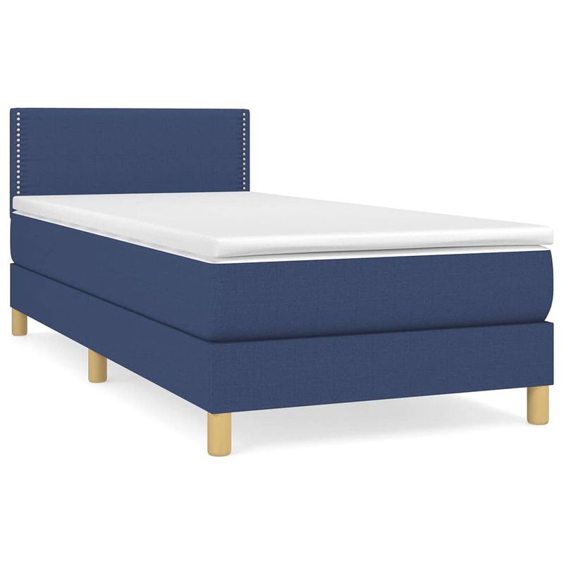 Foto van The living store boxspringbed - blauw - 193 x 90 x 78/88 cm - pocketvering matras - middelharde ondersteuning -