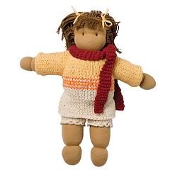 Foto van Hoppa jill knuffelpop lappenpop met haren en kledij - maat 26 cm - 100% biokatoen - geschenk voor meisjes
