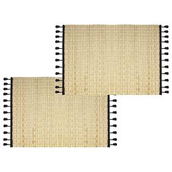 Foto van Set van 4x stuks placemats met franjes zwart bamboe 45 x 30 - placemats