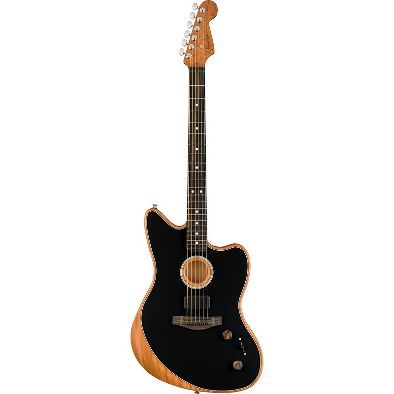 Foto van Fender limited edition american acoustasonic jazzmaster eb black met deluxe gigbag