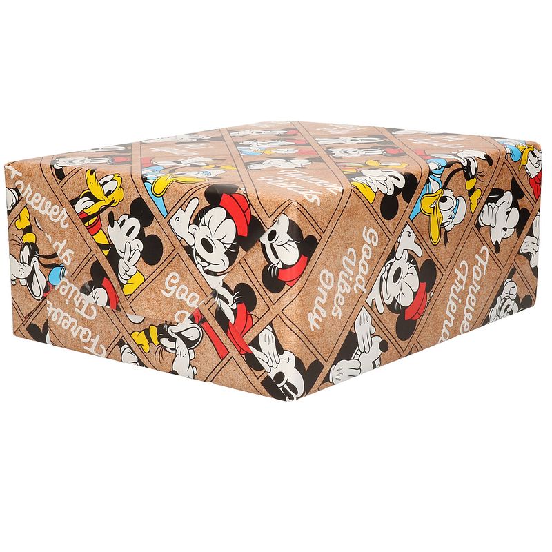 Foto van 3x rollen inpakpapier/cadeaupapier disney friends minnie mouse donald en pluto bruin 200 x 70 cm - cadeaupapier