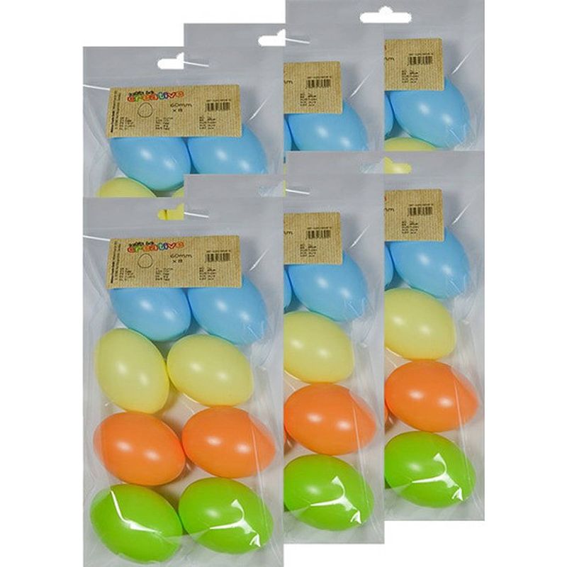 Foto van 48x plastic eitjes pastel multikleur/gekleurd 6 cm decoratie/versiering - feestdecoratievoorwerp