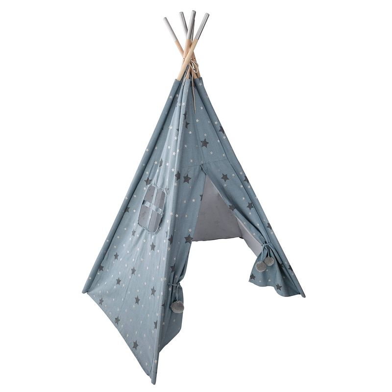 Foto van Atmosphera tipi speeltent voor kinderen - 130 x 130 x 160 cm - blauw - wigwam - speeltenten