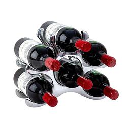 Foto van Modern stijlvol wijnrek voor 6 flessen - chrome - metaal - 28 x 22 cm - wijnrekken