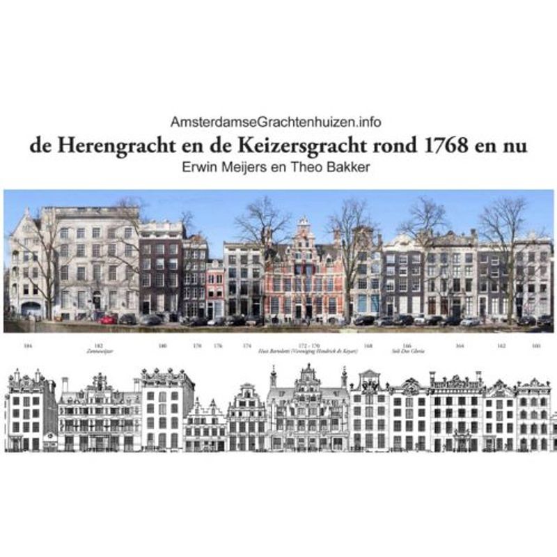 Foto van De herengracht en de keizersgracht rond 1768 en nu