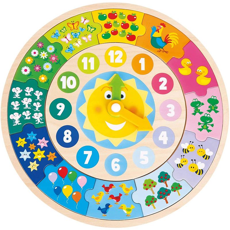 Foto van New classic toys puzzelklok junior 30 cm hout 13-delig