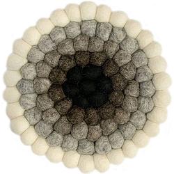 Foto van Vilten bolletjes onderzetter 22cm - kleurverloop - zwart, bruin, beige, lichtgrijs, wit