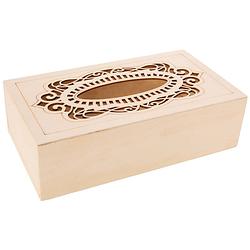 Foto van Tissuedoos/tissuebox rechthoekig van hout met sierlijk design 26 x 14 cm naturel - tissuehouders