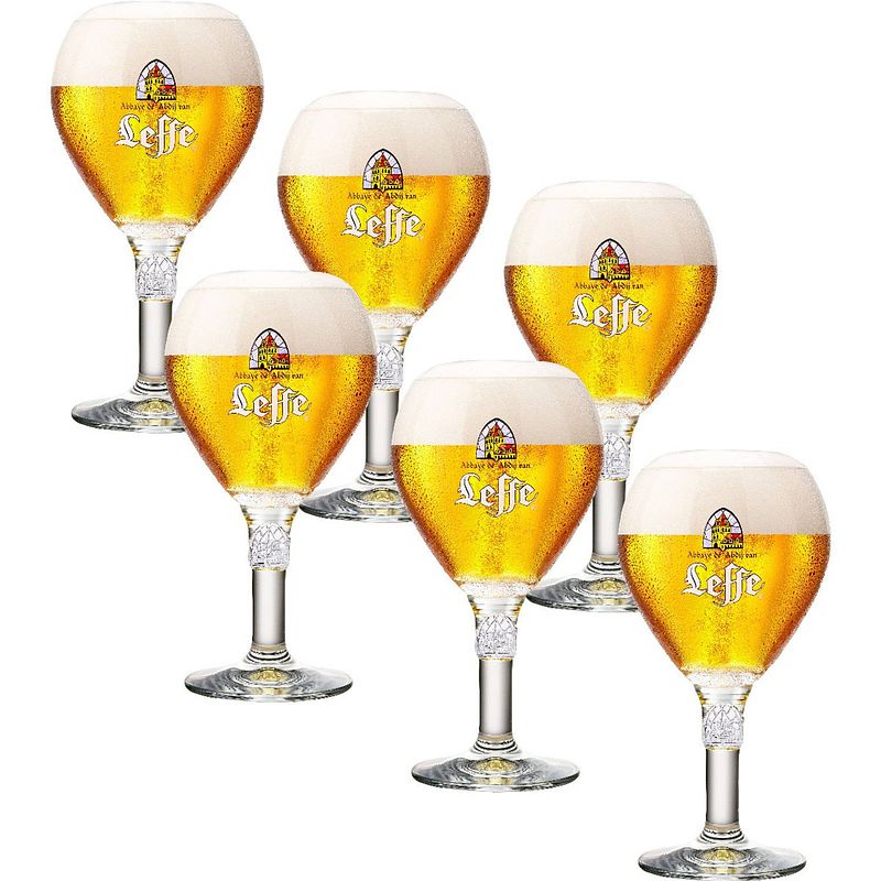 Foto van Leffe bierglazen op voet 33cl set van 6 stuks - bier glas 0,33 l - bolle vorm - 330 ml