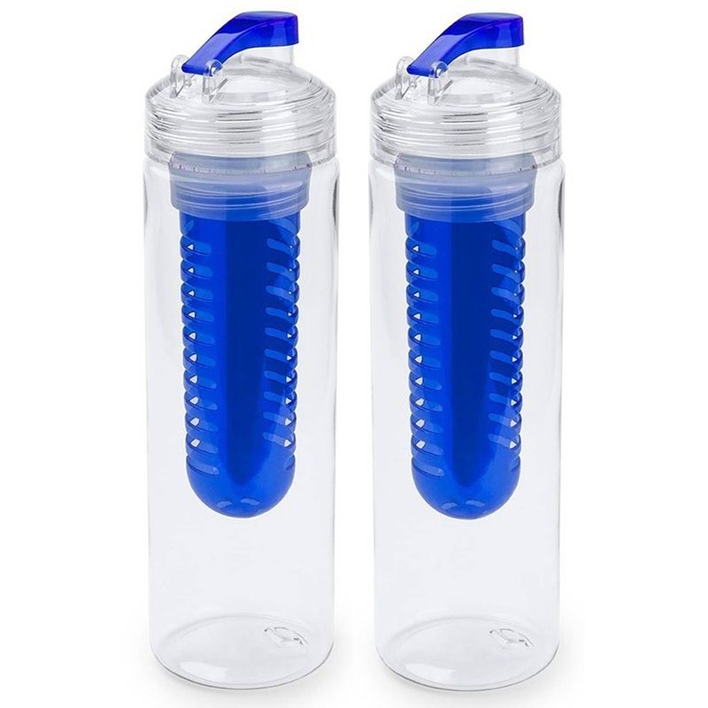 Foto van 2x blauwe drinkfles/waterfles met fruit infuser 700 ml - drinkflessen