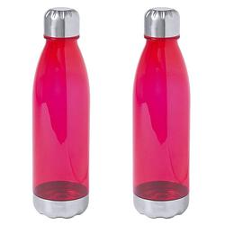 Foto van 2x stuks kunststof waterfles/drinkfles transparant rood met rvs dop 700 ml - drinkflessen