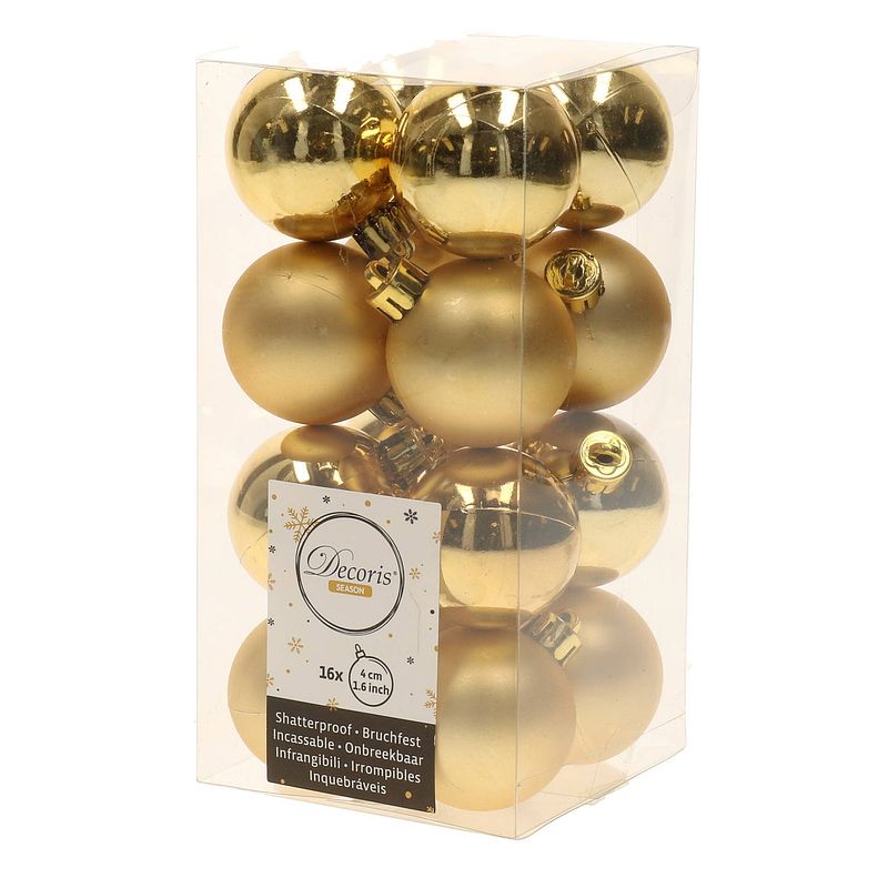 Foto van 48x kunststof kerstballen glanzend/mat goud 4 cm kerstboom versiering/decoratie - kerstbal