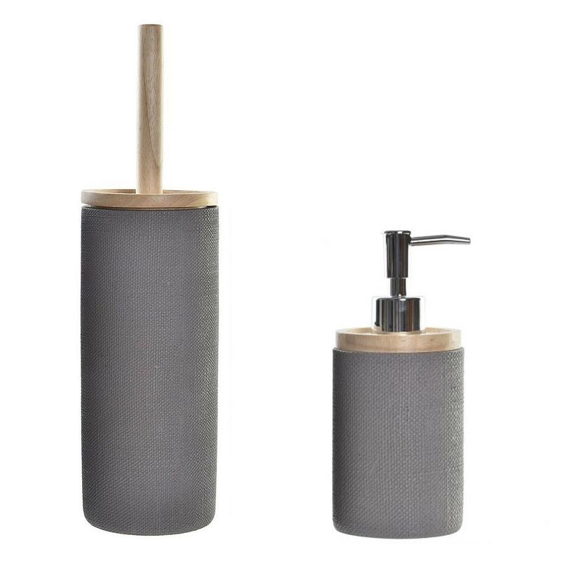 Foto van Toiletborstel met houder 38 cm en zeeppompje 300 ml polystone/hout - badkameraccessoireset