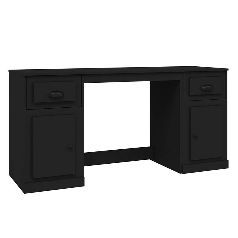 Foto van The living store bureau met kast - zwart - 154.5 x 50 x 75 cm - duurzaam bewerkt hout