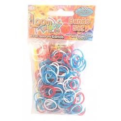 Foto van Loom twister loombands junior rubber blauw/wit/rood 300-delig