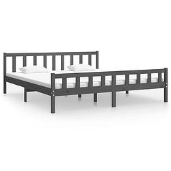 Foto van The living store bedframe - massief grenenhout - 205.5 x 185.5 x 69.5 cm - grijs