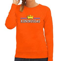 Foto van Koningsdag sweater met gouden kroon oranje voor dames - koningsdag truien xl - feesttruien