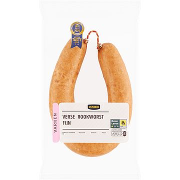 Foto van 2 voor € 4,00 | jumbo verse rookworst fijn 250g aanbieding bij jumbo