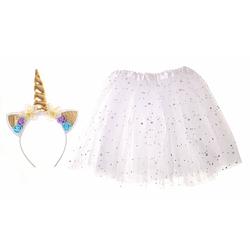 Foto van Kinder verkleedkleren / carnaval outfit unicorn glitters met tutu wit - verkeedset voor kinderen - met haarband en tutu
