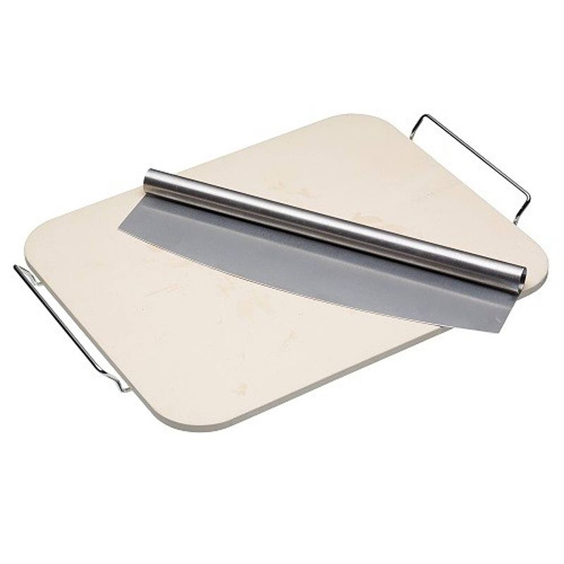 Foto van Pizzasteen met mes - 37.5x30x1.5cm - kitchencraft italian