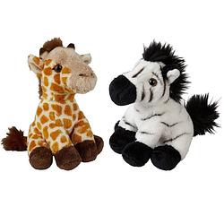 Foto van Safari dieren serie pluche knuffels 2x stuks - zebra en giraffe van 15 cm - knuffeldier