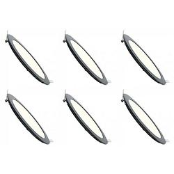 Foto van Led downlight slim 6 pack - inbouw rond 6w - natuurlijk wit 4200k - mat zwart aluminium - ø120mm