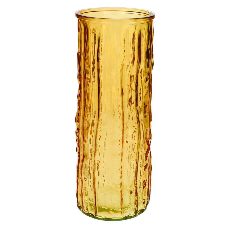 Foto van Bloemenvaas - geel/goud- transparant glas - d10 x h25 cm - vazen