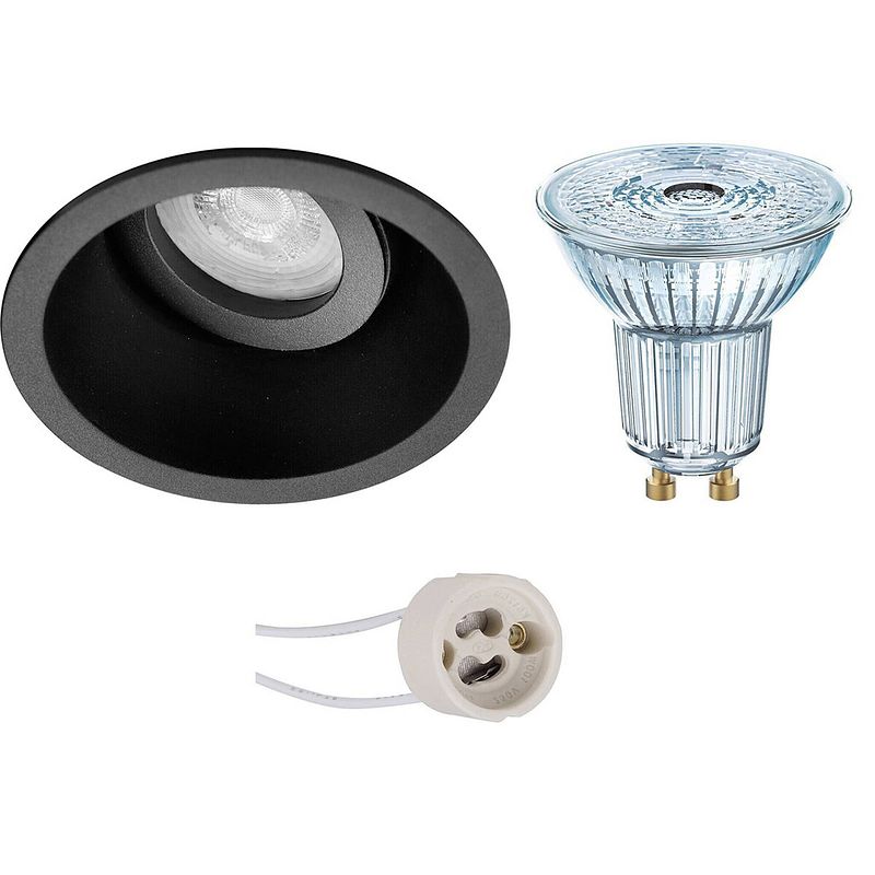 Foto van Led spot set - osram parathom par16 930 36d - pragmi zano pro - gu10 fitting - dimbaar - inbouw rond - mat zwart - 5.5w